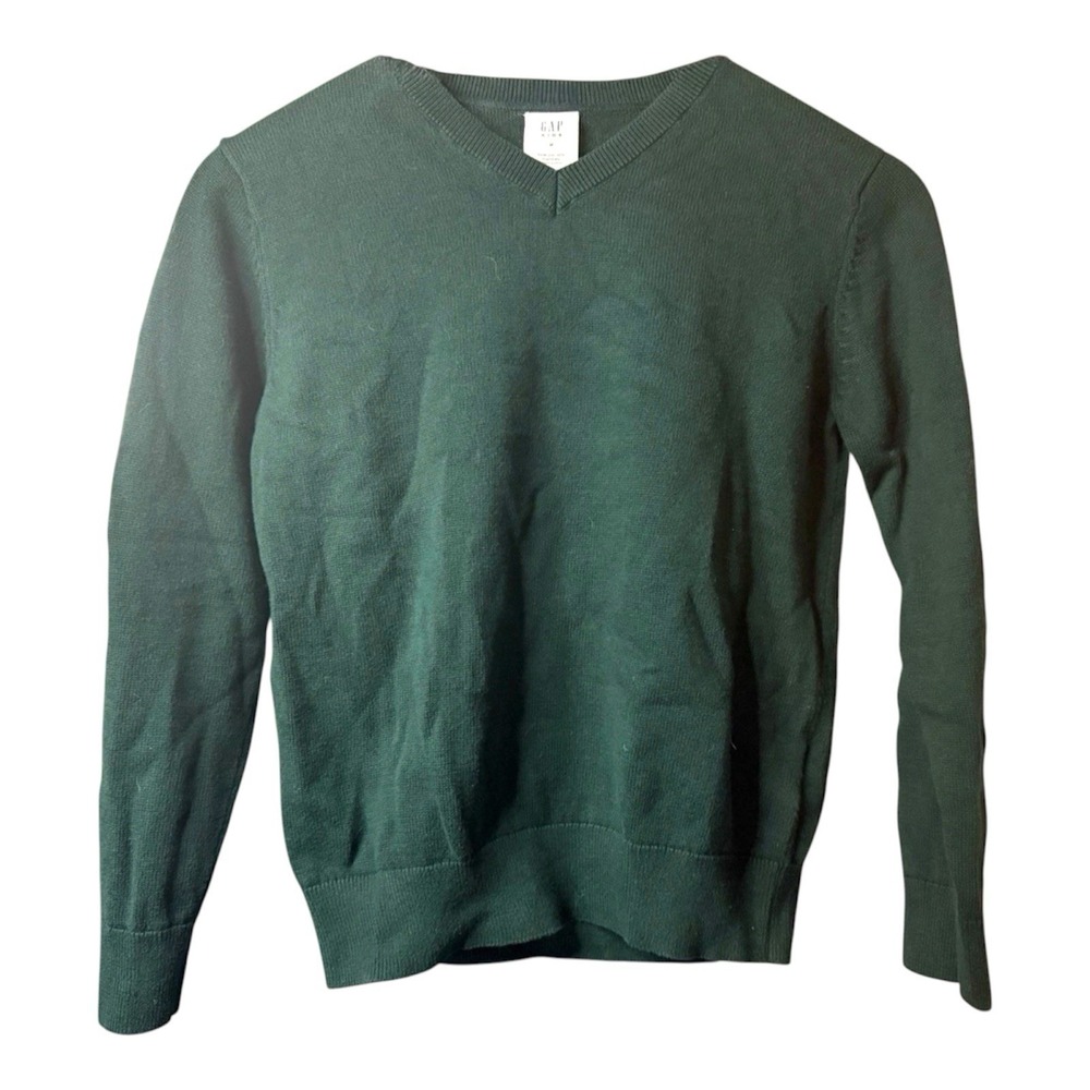 Gap Kids Boys Green V Neck Sweater Size M 100% Cotton Pullover Long Sleeve